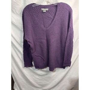 Naturals Reflections Purple Textured V Neck Long Sleeve Sweater Women's M